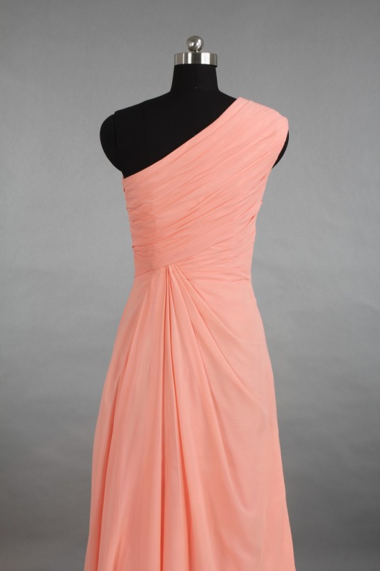 A-Line One-Shoulder Long Chiffon Bridesmaid Dresses/Evening Dresses BD010527