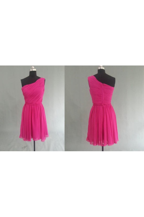 A-Line One-Shoulder Hot Pink Short Chiffon Bridesmaid Dresses/Evening Dresses BD010530 A-Line One-Shoulder Hot Pink Short Chiffon Bridesmaid Dresses/Evening Dresses BD010530