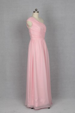 A-Line One-Shoulder Long Pink Chiffon Bridesmaid Dresses/Evening Dresses BD010532
