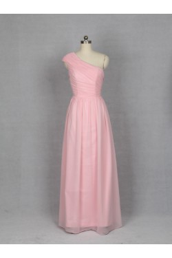 A-Line One-Shoulder Long Pink Chiffon Bridesmaid Dresses/Evening Dresses BD010532