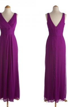 A-Line V-Neck Long Purple Chiffon Bridesmaid Dresses/Evening Dresses BD010540