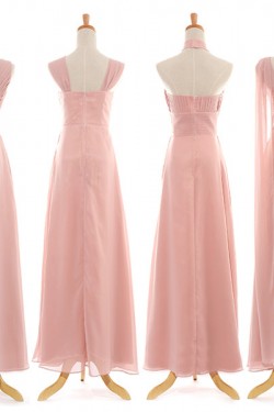 A-Line Long Pink Chiffon Bridesmaid Dresses/Evening Dresses BD010542