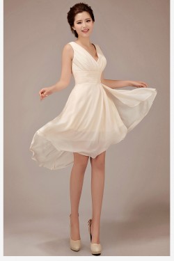 High Low V-Neck Short Chiffon Bridesmaid Dresses/Evening Dresses BD010549