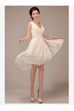 High Low V-Neck Short Chiffon Bridesmaid Dresses/Evening Dresses BD010549