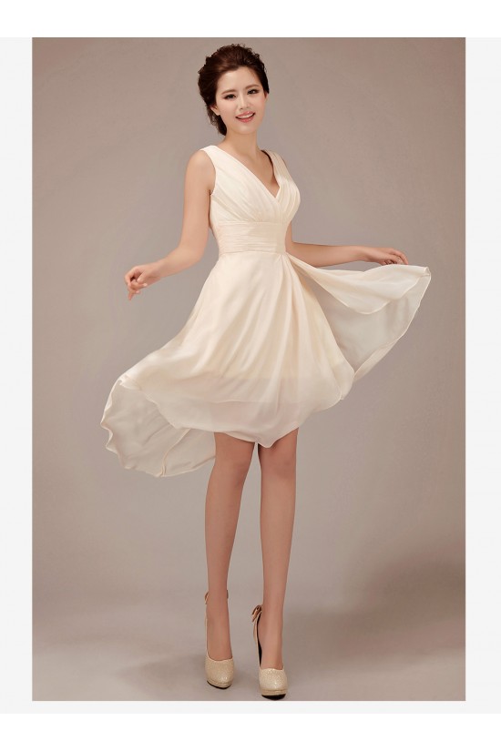 High Low V-Neck Short Chiffon Bridesmaid Dresses/Evening Dresses BD010549
