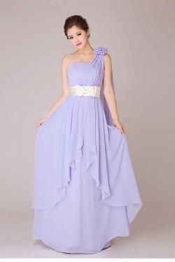 A-Line One-Shoulder Long Chiffon Bridesmaid Dresses/Evening Dresses BD010553