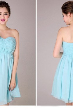 A-Line One-Shoulder Short Blue Chiffon Bridesmaid Dresses/Evening Dresses BD010565