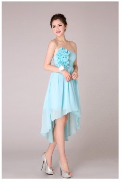 High Low Strapless Short Blue Chiffon Bridesmaid Dresses/Evening Dresses BD010566