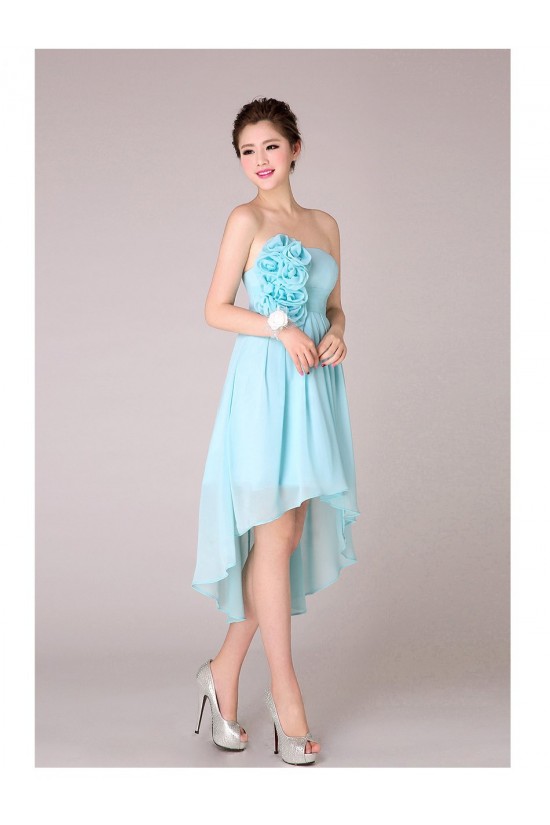 High Low Strapless Short Blue Chiffon Bridesmaid Dresses/Evening Dresses BD010566