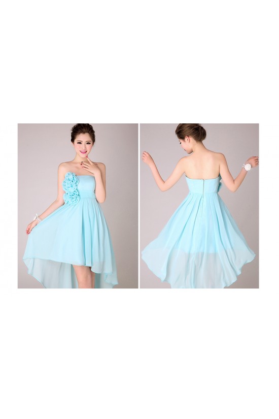 High Low Strapless Short Blue Chiffon Bridesmaid Dresses/Evening Dresses BD010566