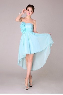 High Low Strapless Short Blue Chiffon Bridesmaid Dresses/Evening Dresses BD010566