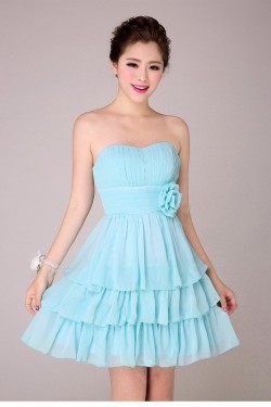 A-Line Strapless Short Blue Chiffon Bridesmaid Dresses/Evening Dresses BD010567