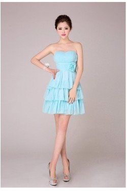 A-Line Strapless Short Blue Chiffon Bridesmaid Dresses/Evening Dresses BD010567