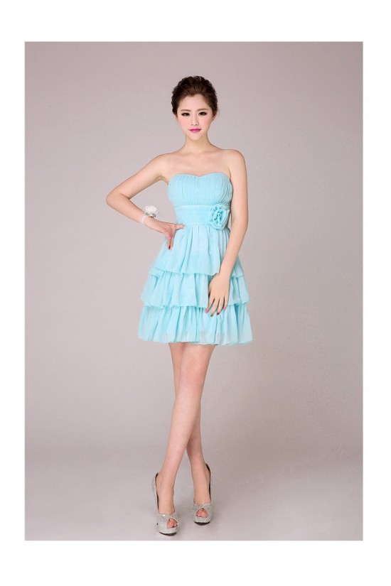 A-Line Strapless Short Blue Chiffon Bridesmaid Dresses/Evening Dresses BD010567