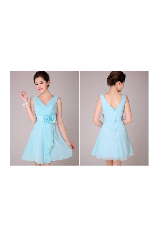 A-Line V-Neck Short Blue Chiffon Bridesmaid Dresses/Evening Dresses BD010568