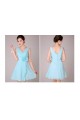 A-Line V-Neck Short Blue Chiffon Bridesmaid Dresses/Evening Dresses BD010568