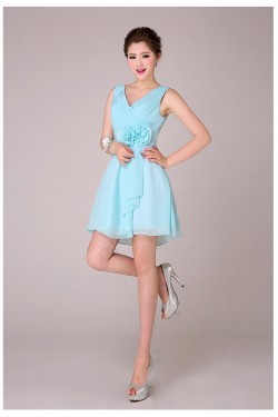 A-Line V-Neck Short Blue Chiffon Bridesmaid Dresses/Evening Dresses BD010568