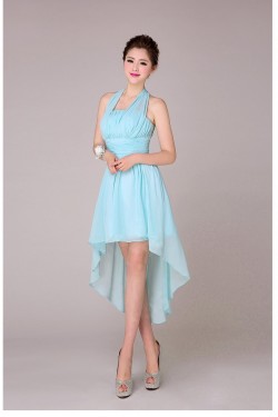 High Low Halter Short Blue Chiffon Bridesmaid Dresses/Evening Dresses BD010569