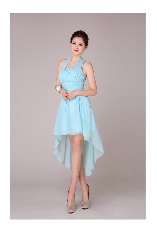 High Low Halter Short Blue Chiffon Bridesmaid Dresses/Evening Dresses BD010569