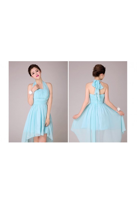 High Low Halter Short Blue Chiffon Bridesmaid Dresses/Evening Dresses BD010569