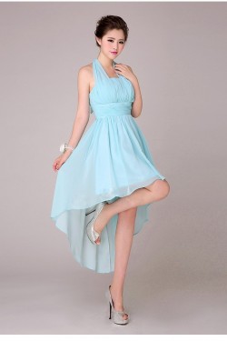 High Low Halter Short Blue Chiffon Bridesmaid Dresses/Evening Dresses BD010569