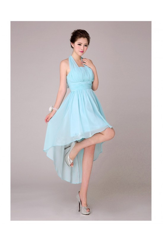 High Low Halter Short Blue Chiffon Bridesmaid Dresses/Evening Dresses BD010569