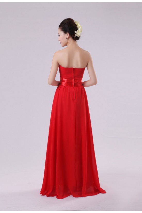 A-Line Strapless Long Red Chiffon Bridesmaid Dresses/Evening Dresses BD010572
