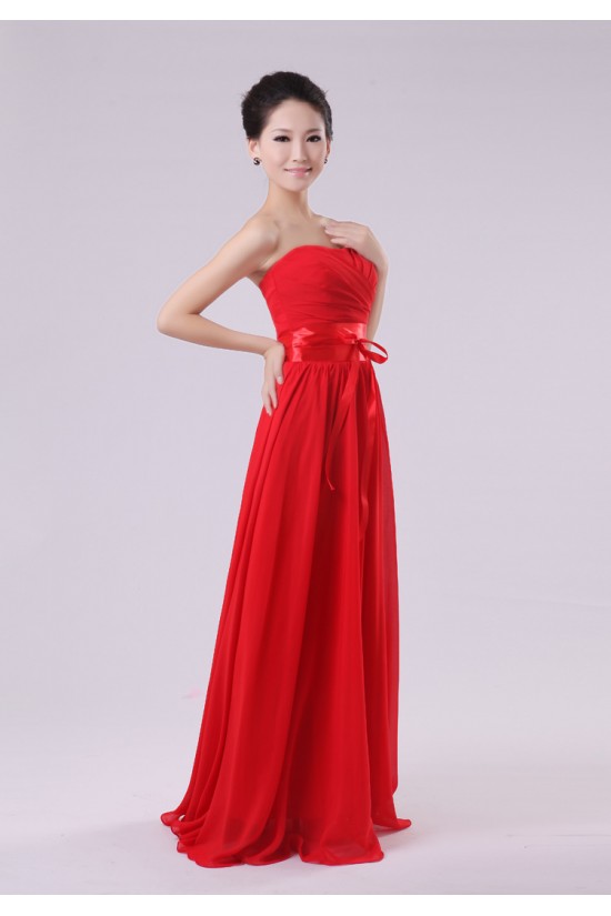 A-Line Strapless Long Red Chiffon Bridesmaid Dresses/Evening Dresses BD010572
