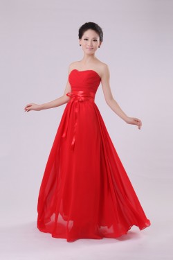 A-Line Strapless Long Red Chiffon Bridesmaid Dresses/Evening Dresses BD010572