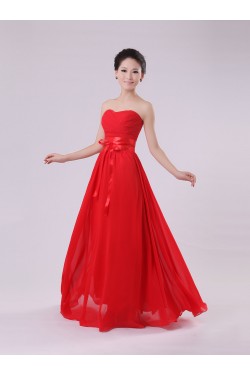 A-Line Strapless Long Red Chiffon Bridesmaid Dresses/Evening Dresses BD010572