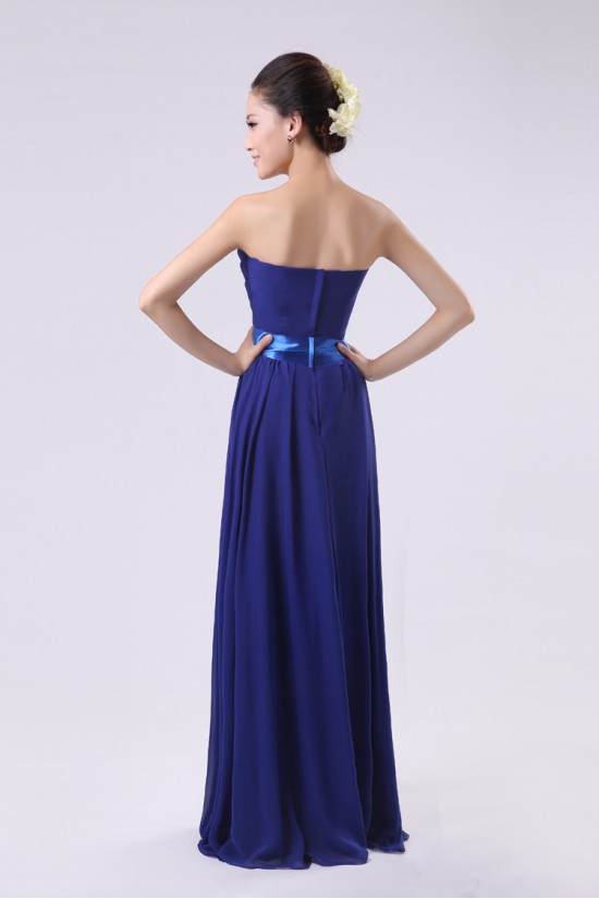 A-Line Strapless Long Royal Blue Chiffon Bridesmaid Dresses/Evening Dresses BD010575