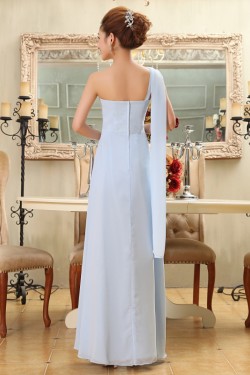 A-Line One-Shoulder Beaded Long Blue Chiffon Bridesmaid Dresses/Evening Dresses BD010581