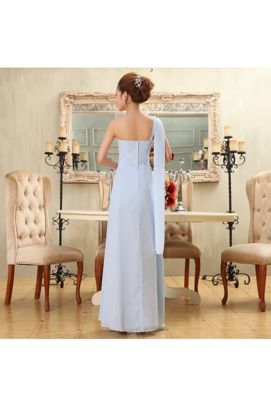 A-Line One-Shoulder Beaded Long Blue Chiffon Bridesmaid Dresses/Evening Dresses BD010581 A-Line One-Shoulder Beaded Long Blue Chiffon Bridesmaid Dresses/Evening Dresses BD010581
