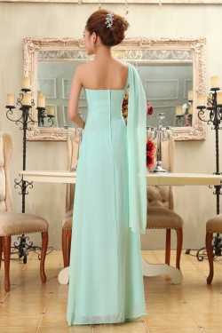 A-Line One-Shoulder Beaded Long Green Chiffon Bridesmaid Dresses/Evening Dresses BD010582