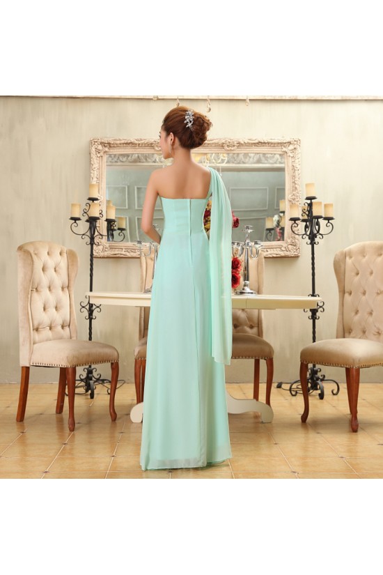 A-Line One-Shoulder Beaded Long Green Chiffon Bridesmaid Dresses/Evening Dresses BD010582 A-Line One-Shoulder Beaded Long Green Chiffon Bridesmaid Dresses/Evening Dresses BD010582