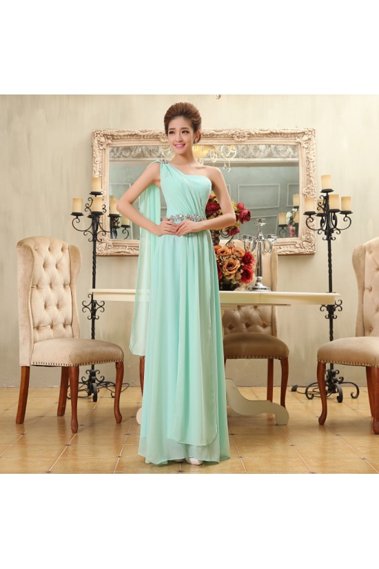 A-Line One-Shoulder Beaded Long Green Chiffon Bridesmaid Dresses/Evening Dresses BD010582 A-Line One-Shoulder Beaded Long Green Chiffon Bridesmaid Dresses/Evening Dresses BD010582