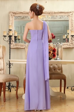 A-Line One-Shoulder Beaded Long Lilac Chiffon Bridesmaid Dresses/Evening Dresses BD010583