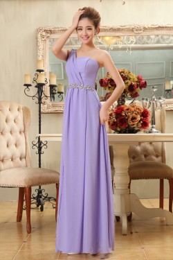 A-Line One-Shoulder Beaded Long Lilac Chiffon Bridesmaid Dresses/Evening Dresses BD010583