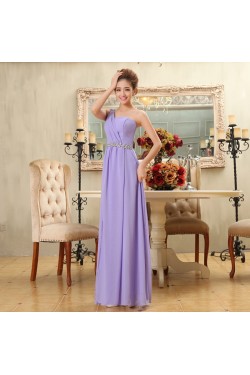 A-Line One-Shoulder Beaded Long Lilac Chiffon Bridesmaid Dresses/Evening Dresses BD010583