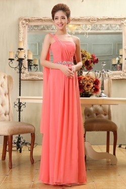 A-Line One-Shoulder Beaded Long Chiffon Bridesmaid Dresses/Evening Dresses BD010584