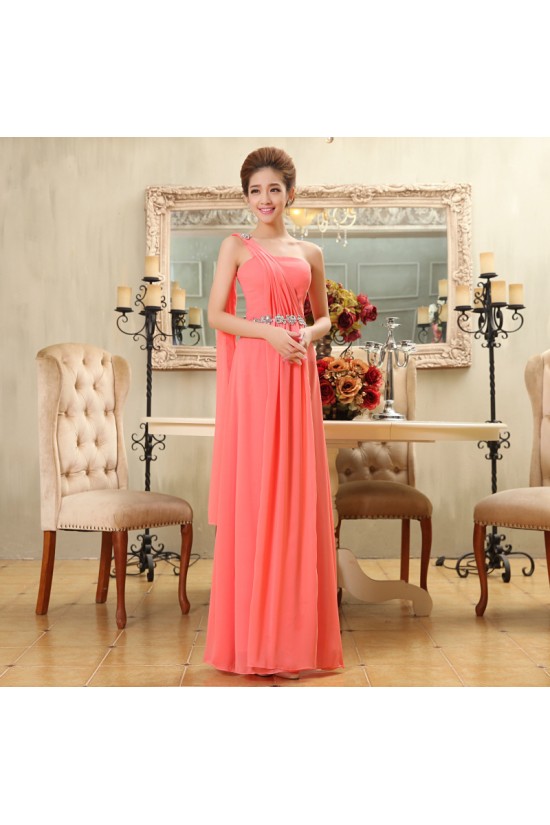A-Line One-Shoulder Beaded Long Chiffon Bridesmaid Dresses/Evening Dresses BD010584 A-Line One-Shoulder Beaded Long Chiffon Bridesmaid Dresses/Evening Dresses BD010584