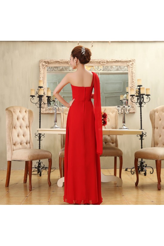 A-Line One-Shoulder Beaded Long Red Chiffon Bridesmaid Dresses/Evening Dresses BD010586 A-Line One-Shoulder Beaded Long Red Chiffon Bridesmaid Dresses/Evening Dresses BD010586
