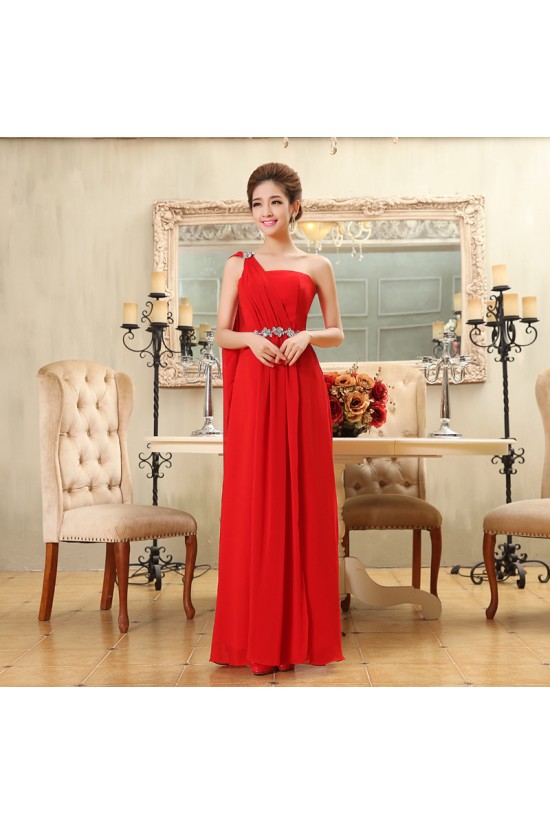 A-Line One-Shoulder Beaded Long Red Chiffon Bridesmaid Dresses/Evening Dresses BD010586 A-Line One-Shoulder Beaded Long Red Chiffon Bridesmaid Dresses/Evening Dresses BD010586
