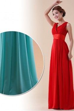 A-Line V-Neck Long Red Chiffon Bridesmaid Dresses/Evening Dresses BD010588