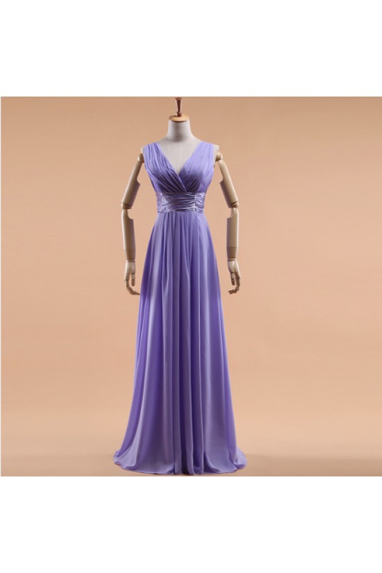 A-Line V-Neck Long Red Chiffon Bridesmaid Dresses/Evening Dresses BD010588