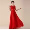 A-Line V-Neck Long Red Chiffon Bridesmaid Dresses/Evening Dresses BD010588