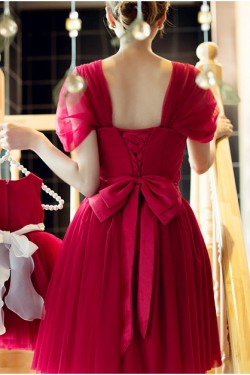 Short Cap-Sleeve Tulle Bridesmaid Dresses/Evening Dresses BD010589