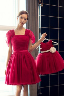 Short Cap-Sleeve Tulle Bridesmaid Dresses/Evening Dresses BD010589