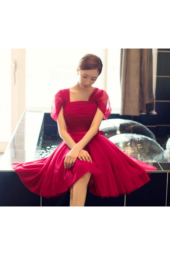 Short Cap-Sleeve Tulle Bridesmaid Dresses/Evening Dresses BD010589