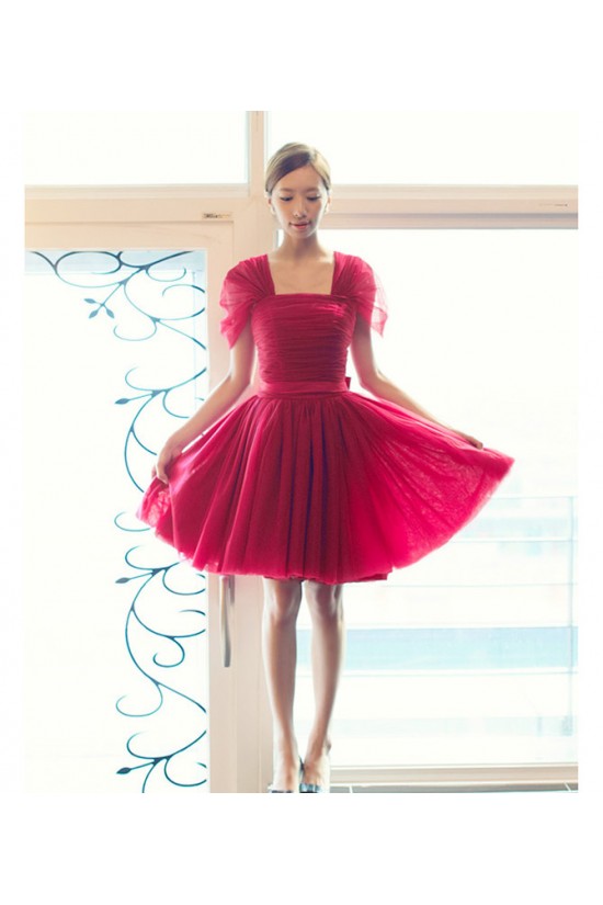 Short Cap-Sleeve Tulle Bridesmaid Dresses/Evening Dresses BD010589 Short Cap-Sleeve Tulle Bridesmaid Dresses/Evening Dresses BD010589